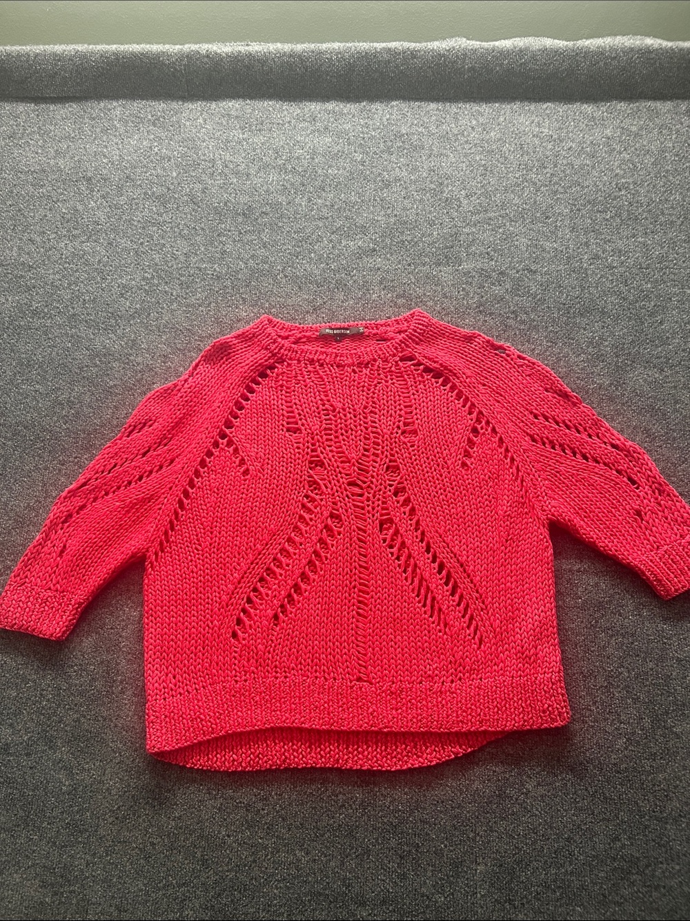 Tess Giberson Women’s Open-Stitch Crewneck Sweater in Bright Pink Cropped Cotton